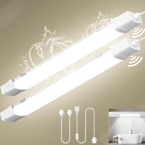 papasbox 2 Stück LED Feuchtraumleuchte 120cm mit Bewegungsmelder | Leuchtstoffröhre 40W Röhre Werkstatt Deckenleuchte Lampe | 4500K Neutralweiß IP65 Wasserdicht Leuchtstofflampe mit Schalter Stecker