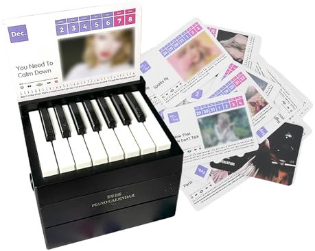 Taylor Piano Kalender 2025 Tischkalender, Klavierkalender 3D Mini Kalender Spielbarer Klavierkalender 27 Musikkalenderkarten 52 Lieder Peripherie Geburtstagsgeschenk für Swift Fans Geschenk (Schwarz)