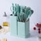 vexon, juego de utensilios de cocina, 19 piezas, utensilios de madera y silicona, cuchillos, tabla de cortar, almacenamiento, estilo nórdico ergonómico, resistente al calor, 5 colores verde)