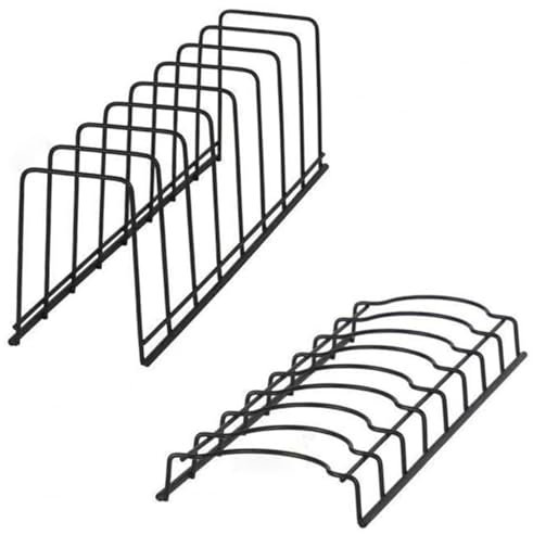 Jorzer Organiseur d'assiettes et de bols en acier inoxydable pour placard, 2 étagères de rangement pour 8 plats et 8 bols, organiseur de vaisselle peu encombrant, noir