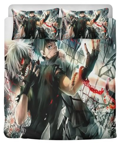 STARSAY Tokyo Ghoul Bettwäsche 135x200 Anime Kinder Bettwäsche-Sets,Schlafzimmer dekorative Bettbezüge und 2 Kissenbezug,Pflegeleicht weich (Fanartikel)