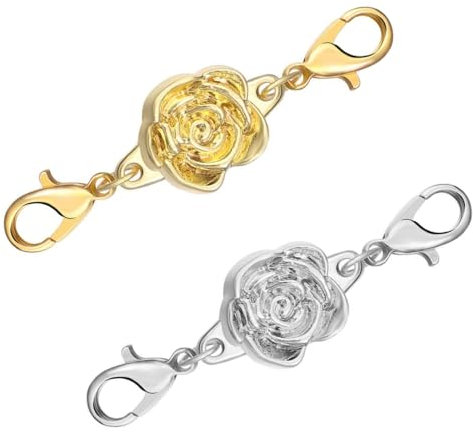 PRAOFRT 2 Stück Magnetverschluss armband Kette 925 Sterling Silber Armband magnetverschluss Armband Verschluss Magnetverschluss für Ketten Halskette Armband DIY Jewellery Making Accessories（ Rosen）