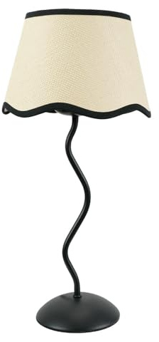 ValueLights | Black Metal Wavy Stem Table Lamp with Black Trim Scallop Shade Living Room Bedroom Light | Table Lamps, Home Décor & Improvement Essential | Included LED Bulb
