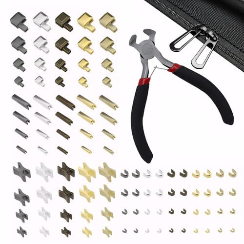 100 Stück Reißverschluss Reparaturset,Reißverschluss Stopper,Reißverschluss Endstück,Reißverschluss Ersatzteile mit Oberschneidezange,für Bekleidung,Koffer,Taschen,Jacke,Jeans