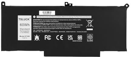 TSLUCK F3YGT E7280 Batterie pour für Dell Latitude 12 7000 7280 7290 13 7000 7380 7390 14 7000 7480 7490 E7280 E7290 E7380 E7390 E7480 E7490 P73G P73G001 P28S001 P28S002 2X39G KG7VF DM3WC 7.6V 60Wh