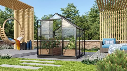 Vitavia Gewächshaus Venus 3800, schwarz, 3,8 m², 3 mm ESG | Wetterfestes & stabiles Treibhaus | Perfekt für Gemüse & Pflanzen | Robust & langlebig