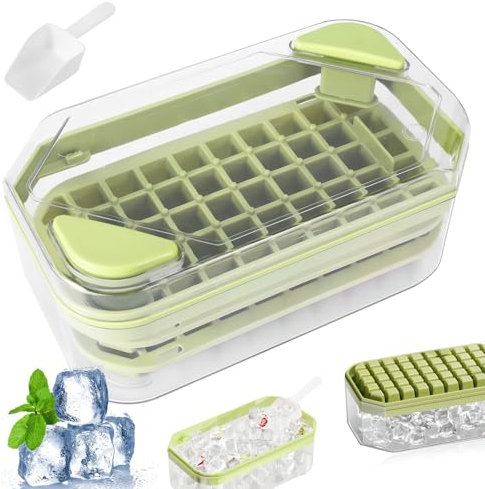 Miawtro Eiswürfelform Mit Deckel Und Behälter, Eiswürfelbehälter Mit 2 Silikon Eiswürfelformen,Ice Cube Tray Bietet Platz Für 100 Eiswürfel,Eiswürfelformen Für Die Herstellung Von Eiswürfeln