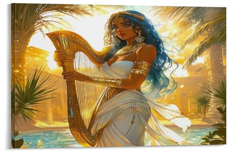 RIAVBAODG Persian Prinzessin Wandbild Harfe Leinwand Gemälde Wanddekoration Poster Leinwanddrucke Kunstwerk Für Bauernhaus Schlafzimmer Wohnzimmer Dekor 20x30inch(50x75cm)