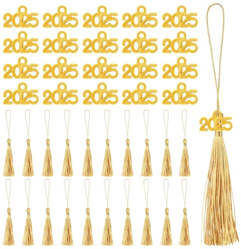 100PCS 2025 Anhänger Quaste,Quaste Graduierung Abschlussfeier Zeremonien 2025 Abschlussfeier Hut Dekoration (Gold)