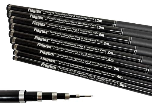 Flagtex 8m (26ft) Telescopic Flag Pole With Metal Ferrals For Festivals and Camping