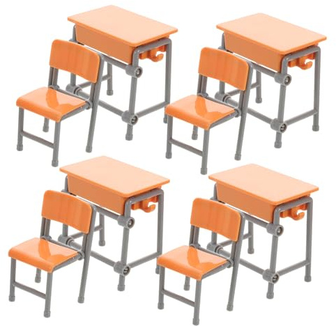 HEMOTON 4 Satz Miniatur Schultisch Und Stuhl Kunststoff Miniaturmöbel Kompakt Platzsparend Puppenhaus Schulzubehör Für Sammler Und Kreative Wohnraum Dekoration