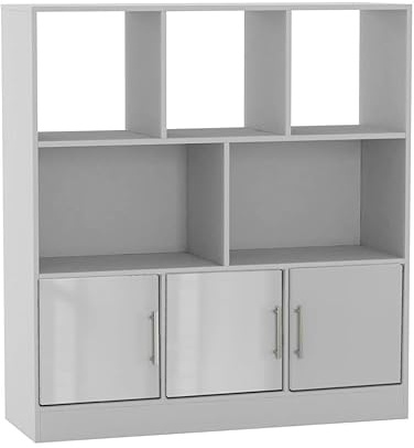 URBNLIVING White 8 Cube Asymmetrical Storage Cabinet – Freestanding Display Bookcase with 3 Doors for Home & Office - Gloss Doors - White