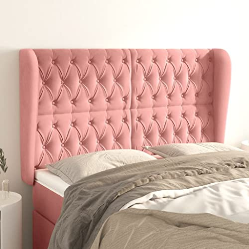 Qnhdfrt Pink Velvet Wingback Headboard, Height Adjustable