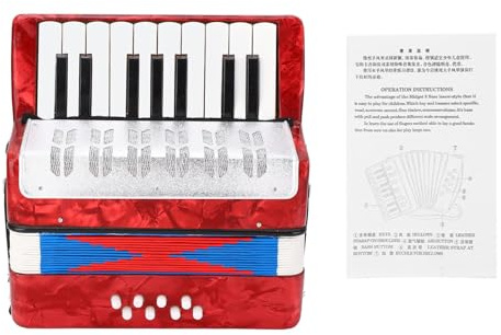 Tissting 17-8-Bass Piano Akkordeon, ABS-Zelluloid Leichtes Einsteiger-Instrument mit verstellbarem Tragegurt für Kinder und Musikschüler (Rot)