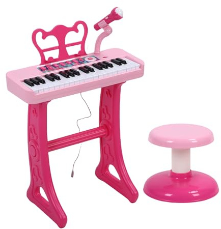 POENVFPO 37 Keys Kids Electronic Piano, Toddler Keyboard Music Toy with Microphone Music Stand Stool, Multifunctional and Educational Development Tool, Premium Sound Experience,