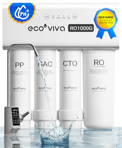 RO1000G Filtre à eau à osmose inverse à débit rapide sous évier, système de filtration d'eau RO à 9 étapes, pH alcalin +, 3:1 pur à drainer, sans réservoir, réduit le TDS, sans BPA, avec robinet