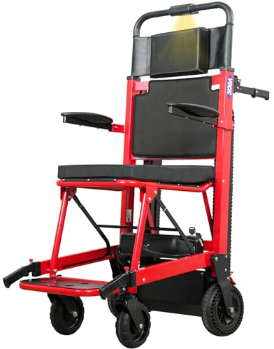 VOCIC AY04 Elektrischer Treppensteiger Rollstuhl bis 220KG mit Gummikette | Elektrische Treppenhilfe Rollstühle Faltbar, Treppenlift Medizinische Rettungstrage mit LED Licht für Senioren, Rot