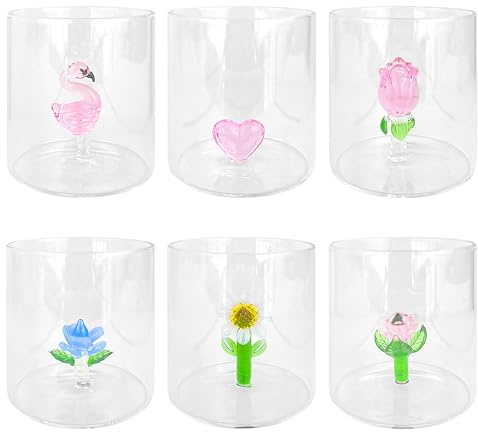 IlGruppone Set 6 Bicchieri 3D in Vetro Borosilicato 36 CL in Resistenti con Figura all'Interno Bicchiere Design Moderno Cucina - Wild