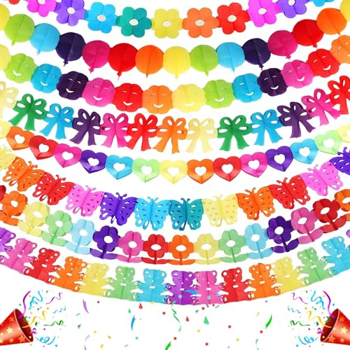 Faschingsdeko Girlanden Fasching Dekoration Karneval Bunte Deko Girlande Partydeko Geburtstag 8 Stück Papiergirlande Faschingsgirlanden 3 M Faschingsdekoration Karnevalsdeko (Acht Stile)