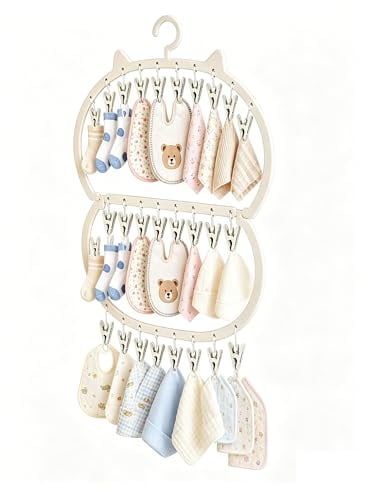 auvstar Colgador Calcetines Bebé 26 Pinzas Doble Nivel Blanco | Diseño de Orejas de Gato, Para Secar y Guardar, Para Calcetines, Gorros, Baberos, Organizador de Ropa Infantil