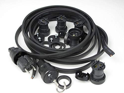 IKu ® Bausatz Illu Lichterkette 20 Meter 20 Fassungen - Stecker - Endstück - schwarzes Kabel