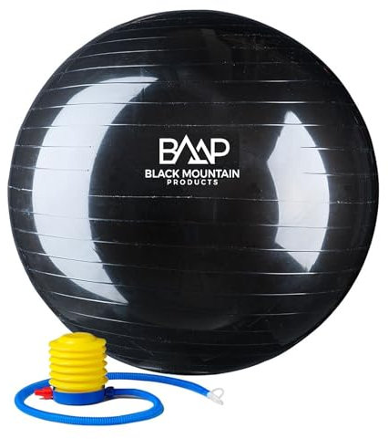 Black Mountain Products Unisex Static Strength Exercise Stability Gym Ball with Pump (65cm, Black)
