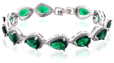 GULICX Smaragd Farbe Tropfen Zirkonia CZ Tennisarmband Silber-Ton Grün Kristall Kette Armband