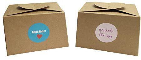 ewtshop® 12 Boxen aus Naturkarton + 24 Geschenkaufkleber Geschenkboxen für Kuchen, Geschenkkarton für Kekse, Cupcakes aber auch Geschenke aller Art oder als Candyboxen