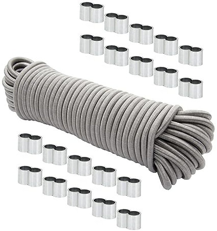 Dreamprint Expanderseil 30 m Grau 10 mm Gummiseil Gummischnur Spannseil Planenseil Gummileine elastisches Seil mit 20x Würgeklemmen