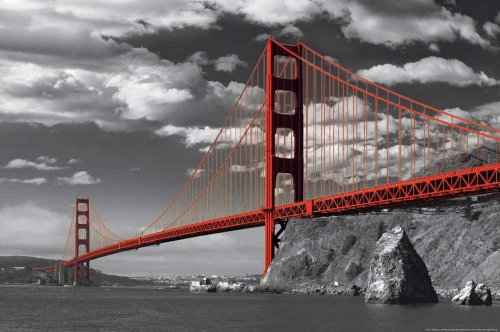 San Francisco - Golden Gate Bridge Colorlight - Poster schwarz-Weiss Foto San Francisco USA - Grösse 91,5x61 cm