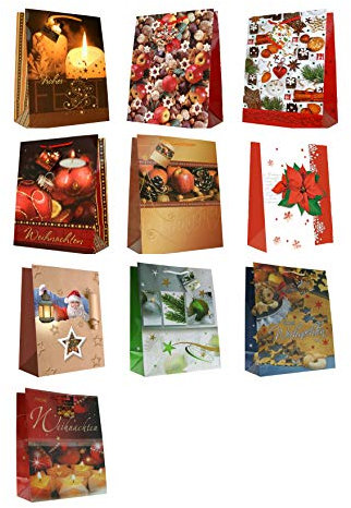 Luxtor - 30 Geschenktüten Weihnachten Weihnachtskugeln Kerzen Äpfel Plätzchen Large L 32 x 26 x 13 cm Weihnachtstüten Geschenktaschen Papier-Tragetaschen