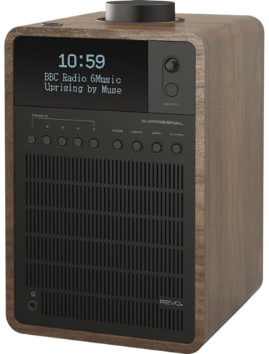 Revo Super Signal Deluxe DAB Table Radio with DAB/DAB+/FM Reception, Digital Alarm and Bluetooth Wireless Streaming - Walnut / Black