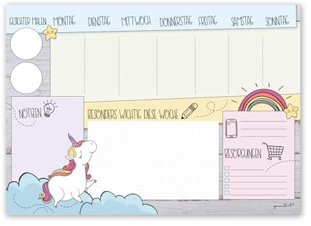 Einhorn Schreibtischunterlage für Mädchen aus Papier I 25 Blatt I DIN A3 I Kinder I Wochenplaner I dv219