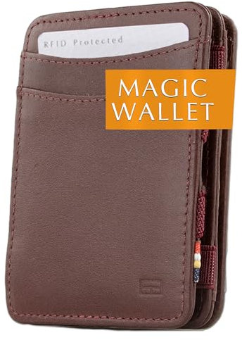 Hunterson Minimalist Slim Magic Coin Geldbörse Echtleder RFID Blocking, Einheitsgröße, Burgundy