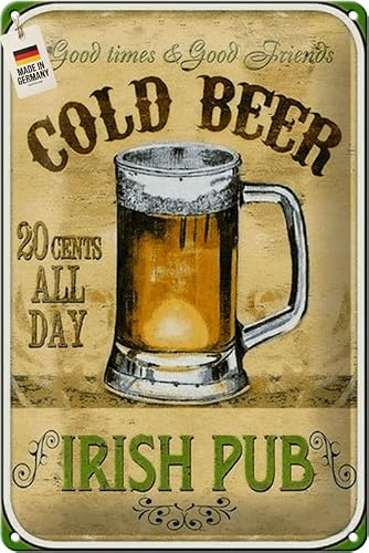 Blechschild 20x30cm gewölbt Cold Beer Irish Pub Bier Schild