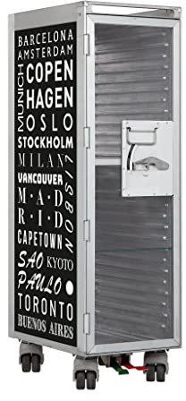 Bartrolley Cosmopolitan Schwarz inkl. LED Fachboden, Barbrett & Fachboden aus Glas, Gebrauchter Trolley aus der Luftfahrt - hochwertig restauriert, Flugzeugtrolley Bar, Airline Trolley, Hausbar