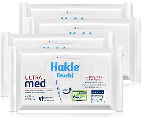 Hakle Feucht Ultra med 42 Blatt - Mit Hamamelis & Panthenol - Mindert Hautreizungen und kann unterstützend gegen Entzündungen wirken (4er Pack)