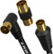G-PLUG Cavo Coassiale Antenna TV 10m Angolo Retto con Adattatore - Maschio Maschio con Connettore RF, Estensione Coassiale Oro