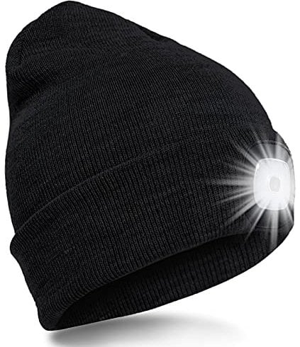 SPGOOD LED Beanie Beleuchtete Mütze mit Licht,Wiederaufladbare USB Winter Warm LED Mütze mit Licht,Lampe Laufmütze für Angeln,Jogger,Camping,Laufen(Schwarz)
