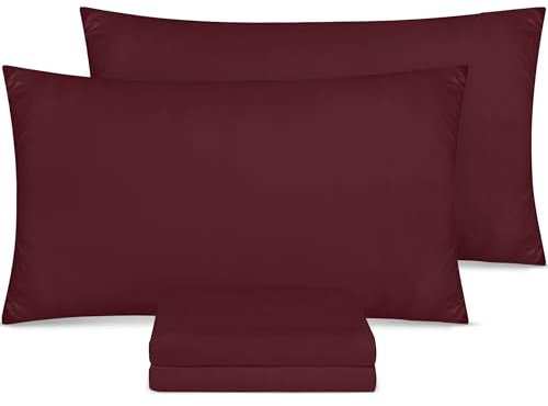 Utopia Bedding - Kissenbezug 50x75 4er Set - Kopfkissenbezug 50x75 aus 100% gebürsteter Mikrofaser mit Umschlagverschluss - Falten-, verblassen- und schmutzabweisende Kissenbezüge 50x75 - Burgunderrot