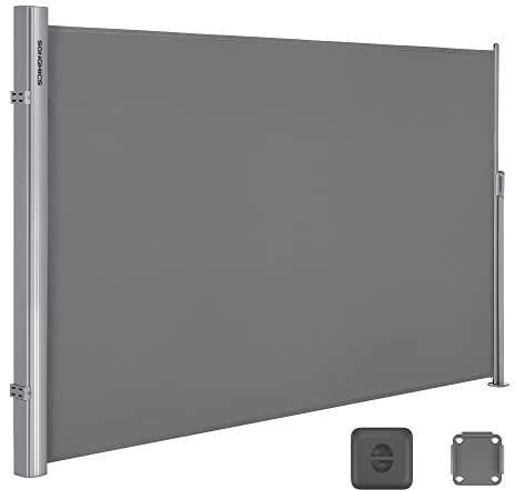 SONGMICS Store latéral en Aluminium Extensible 180 x 350 cm, Brise-Vue, Protection Solaire, occultant, pour Balcon, terrasse, Jardin, Gris GSA185G01