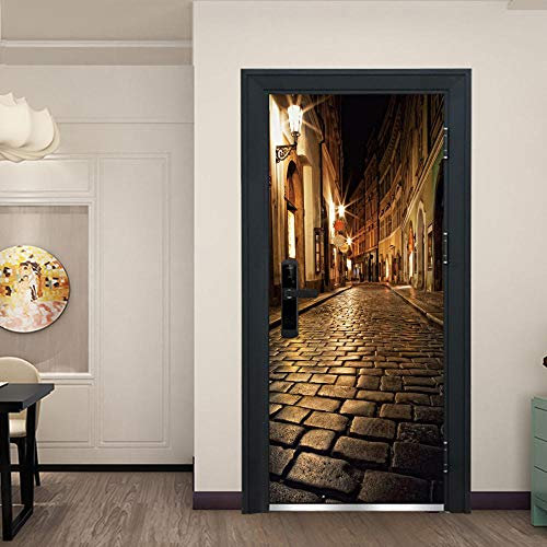 Adesivi per Porte Adesivi per Porte Stereo 3D A Tarda Notte Adesivi per La Casa Decorazione della Parete Protezione della Schiena Autoadesiva Impermeabile
