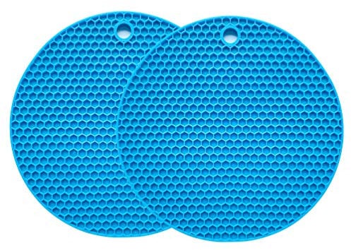 Topfuntersetzer aus Silikon, Mehrzweck-Trocknungsmatte, hitzebeständig bis 464 ° F, Topflappen, wasserdicht, (2er-Set) rutschfest, flexibel, langlebig (Blau)