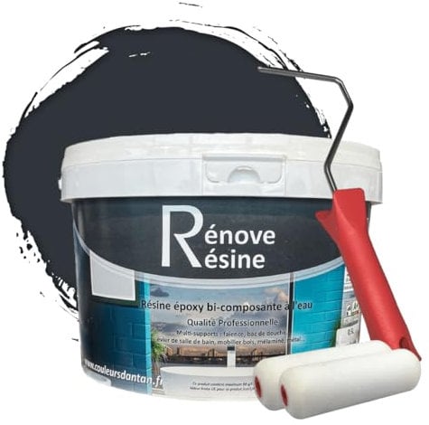 COULEURS D ANTAN Peinture Résine multisupport Intérieur pour Faïence, Carrelage, Douche, Baignoire 5m² - RAL 7026 Gris granit + Kit d'application OFFERT