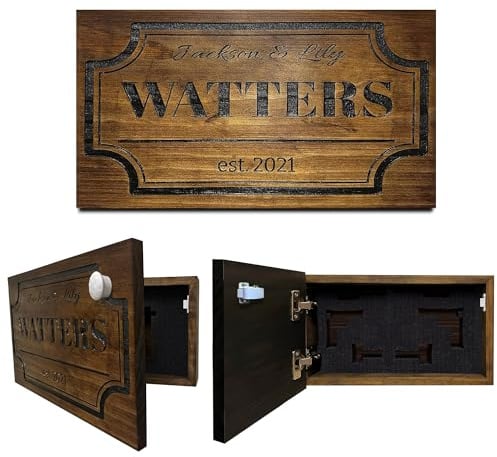 Bellewood Designs Customizable Hidden Gun Storage Wall Decor - Hidden Gun Safe with Family Name & Est Date - Magnetic Locking Concealment Shelf - Gun Concealment Furniture (Provincial)