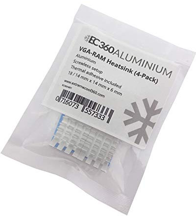 EC360® ALUMINIUM dissipatore di calore VGA-RAM pacco da 4 (18/14 x 14 x 6 mm)