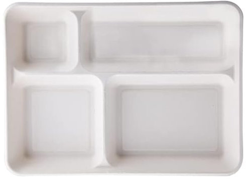 SignorBio 40 pezzi Vassoio biodegradabile - 4 scomparti - 37 x 27 x 3,6 cm - canna da zucchero - bianco - conf. 40 pezzi