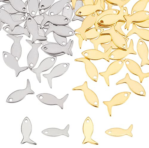 UNICRAFTALE Ca. 60 Stück 2 Farben Fisch Charm Edelstahl Anhänger Fisch Anhänger Tier Charm Ozean Armband Anhänger Sommerstrand Ohrring Anhänger Für Die DIY Schmuckherstellung, 12x6x0.6 mm
