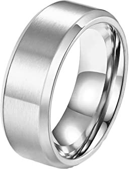 KnBoB 8MM Eheringe Chirurgenstahl, Silber Matt Gebürstet Edelstahl Eheringe Modern für Herren Größe 60 (19.1)