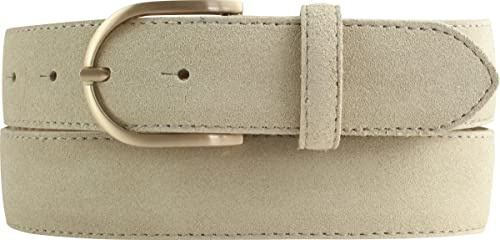 BELTINGER Damen-Gürtel aus Veloursleder 3,5 cm | Velour-Ledergürtel für Damen 35mm | Wildleder-Gürtel mit runder, goldener Gürtelschließe
